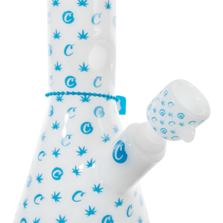 Cookies V Beaker Bong in Borosilicate Glass with Blue Cookie Design - Side View