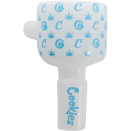 Cookies V Beaker Bong Bowl with Blue Cannabis Leaf Design on Borosilicate Glass