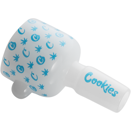 Cookies V Beaker Bong in Borosilicate Glass with Blue Logo and Designs - Side View