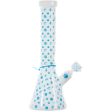 Cookies V Beaker Bong with blue eye design on borosilicate glass, front view on white background