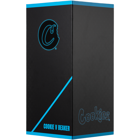 Cookies V Beaker Bong packaged in sleek black box with logo, front view