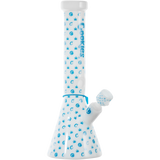 Cookies V Beaker Bong in White with Blue Logo Design, Borosilicate Glass, Front View