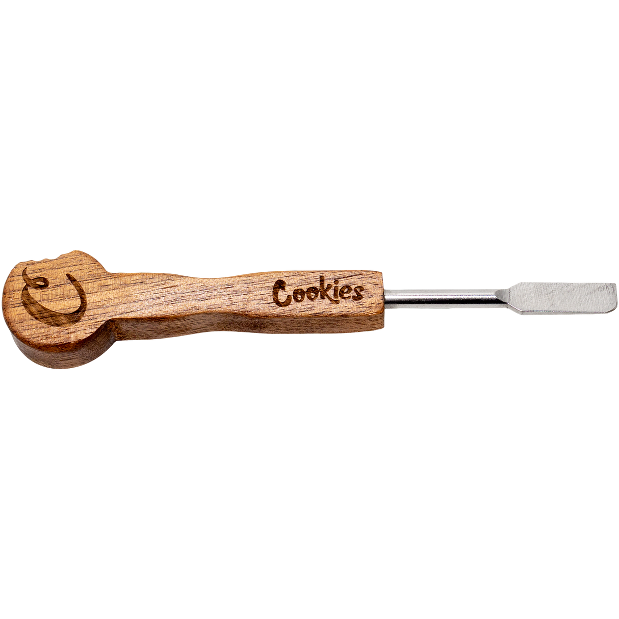 Cookies Wax Tool SS Flat with engraved wooden handle and steel flat tip for dab rigs