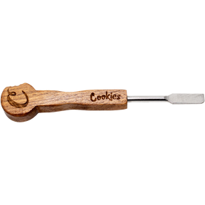 Cookies Wax Tool SS Flat with engraved wooden handle and steel flat tip for dab rigs