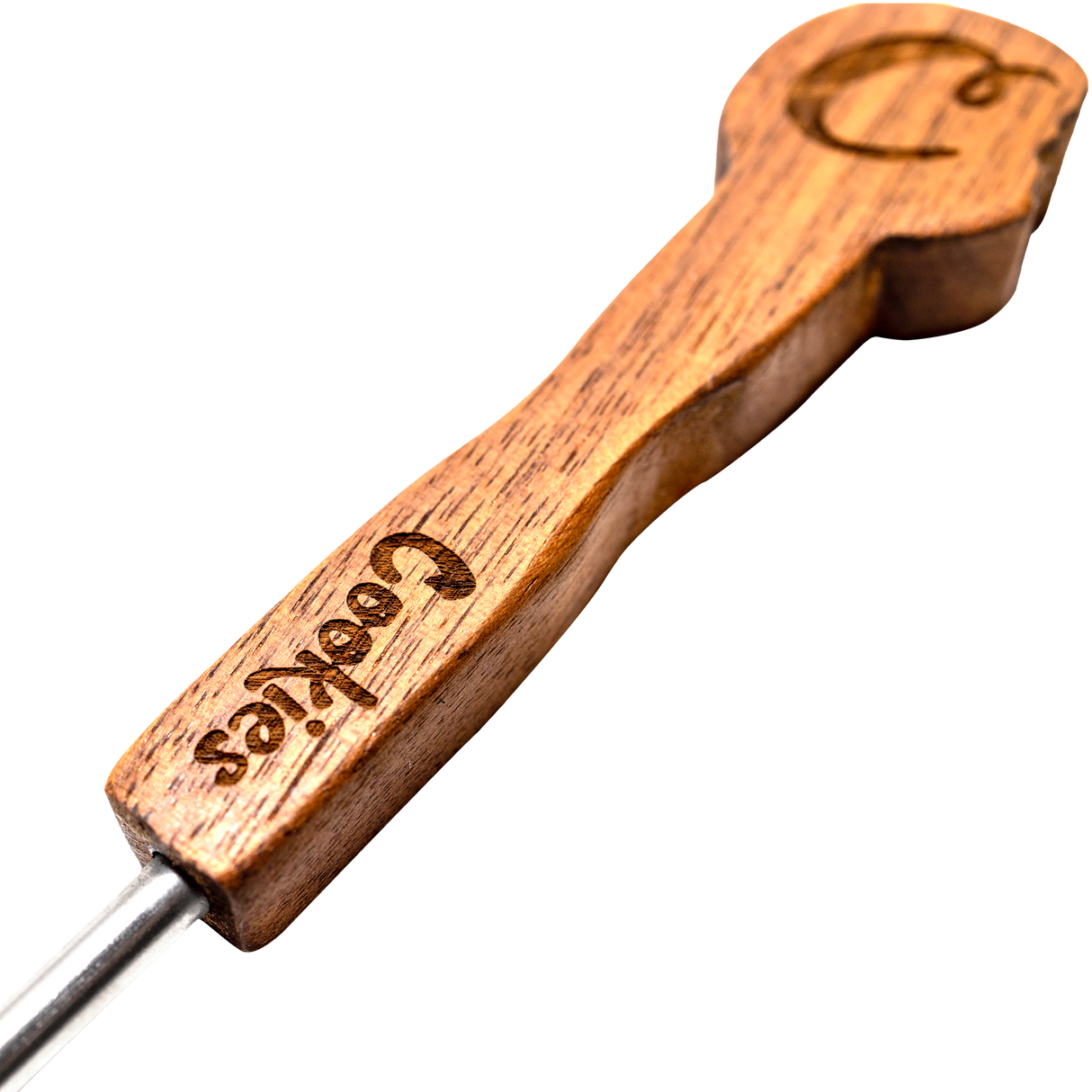 Cookies Wax Tool SS Scoop with wooden handle and steel tip for dab rigs angled view