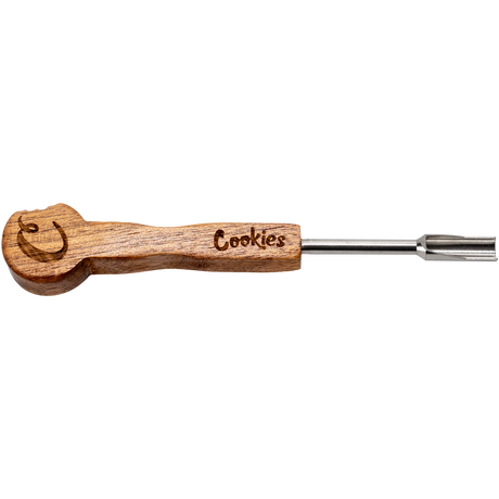 Cookies Wax Tool SS Scoop with Wooden Handle and Steel Scooper for Dab Rigs, Isolated View