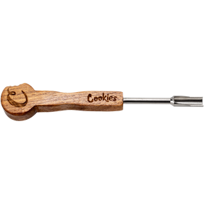 Cookies Wax Tool SS Scoop with Wooden Handle and Steel Scooper for Dab Rigs, Isolated View