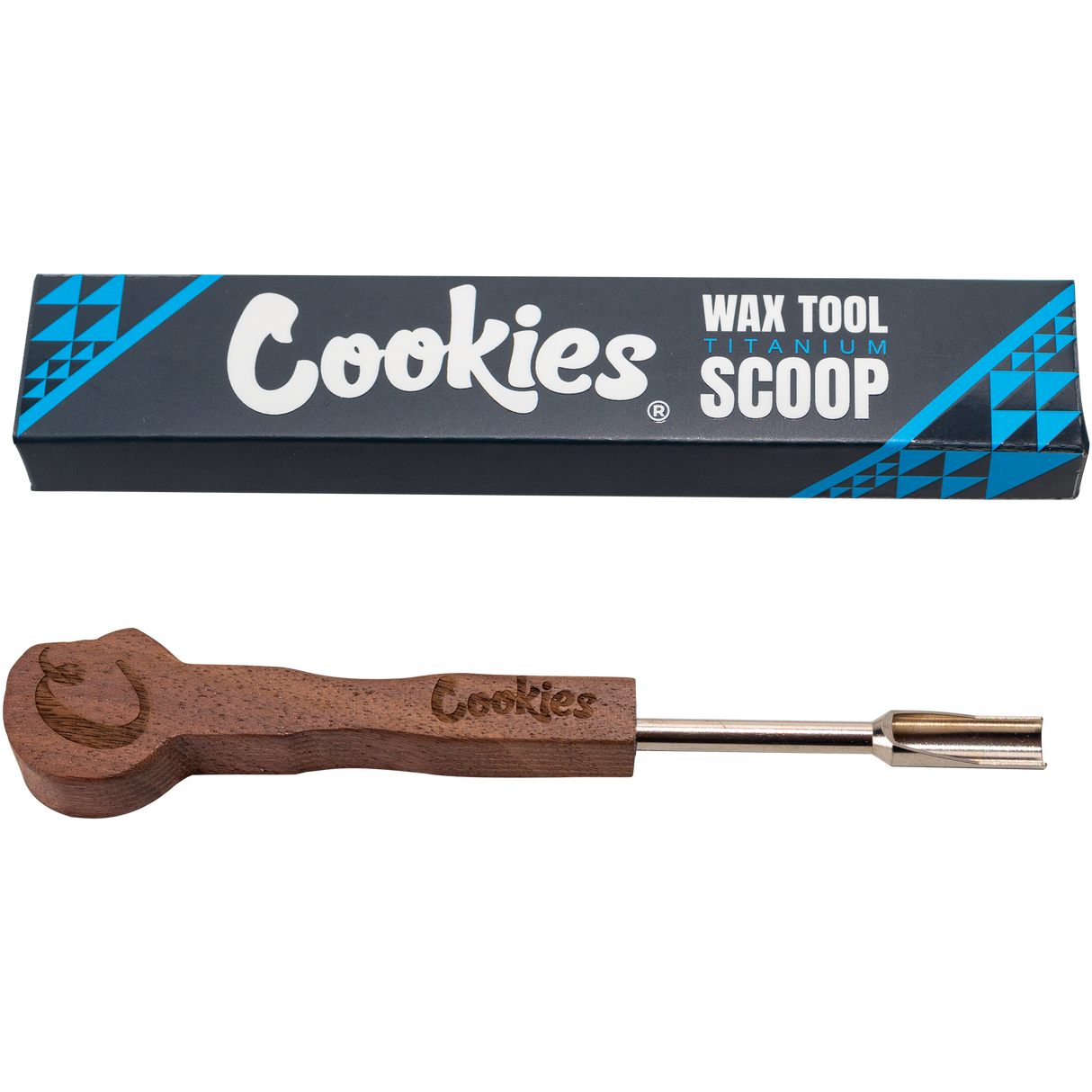 Cookies Titanium Scoop Wax Tool with Durable Handle - Front View on White Background