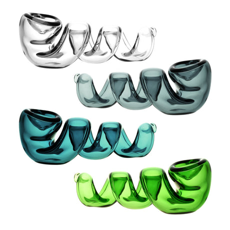 Assorted colors of Corkscrew Glass Hand Pipes for dry herbs, 4.5" borosilicate glass, front view