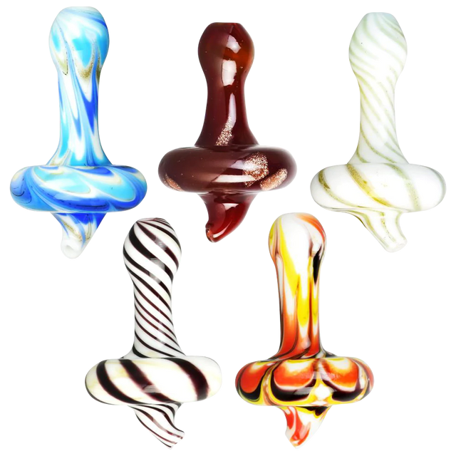 Assorted colors corkscrew swirl nipple carb caps made of borosilicate glass, 30mm size