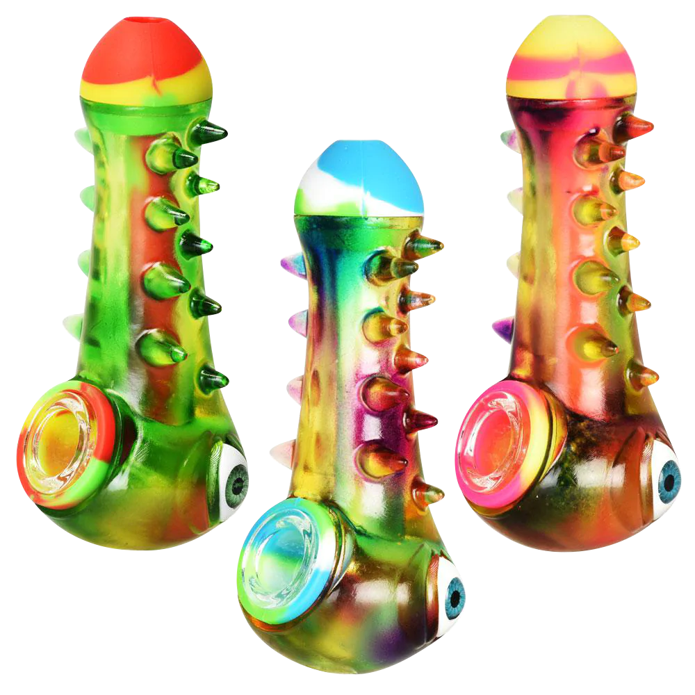 Crazy Eye Silicone & Resin Spoon Pipes with Colorful Design, Side View, for Dry Herbs