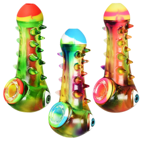 Crazy Eye Silicone & Resin Spoon Pipes with Colorful Design, Side View, for Dry Herbs