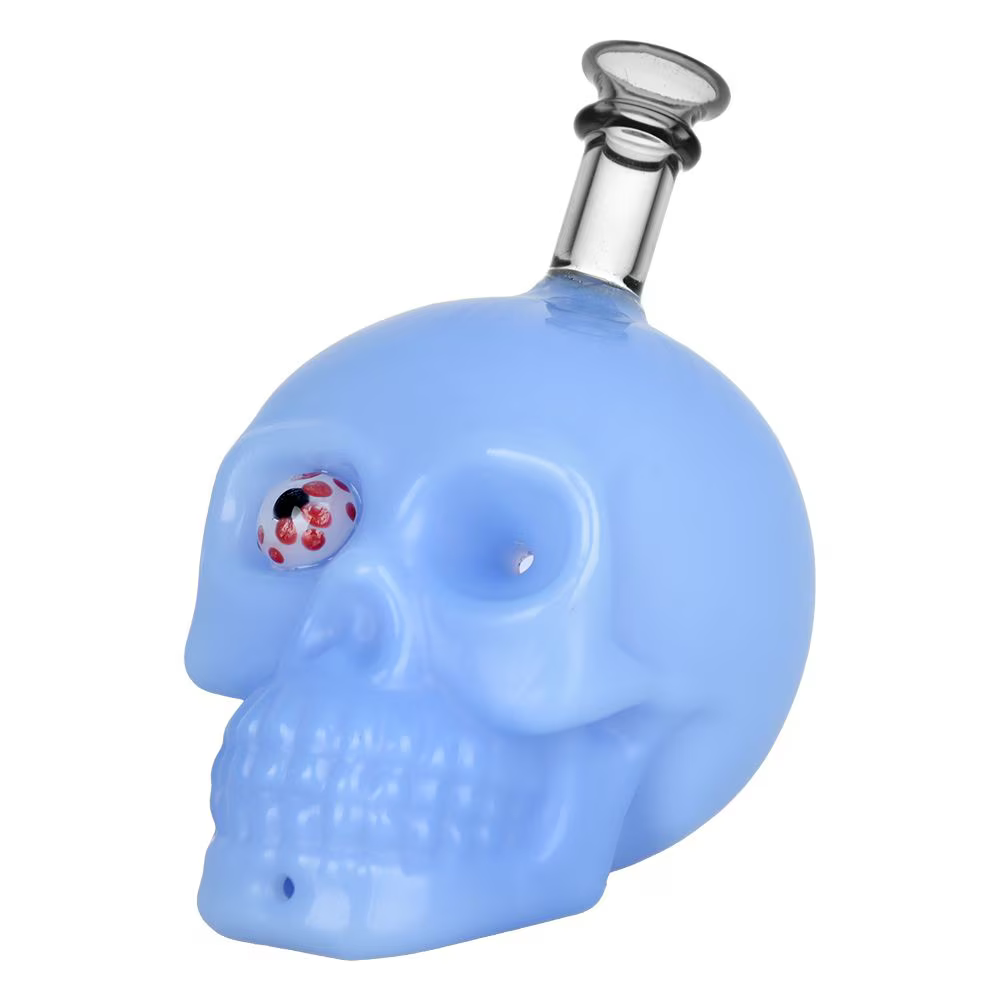 Creepy-Eyed Skull Glass Hand Pipe | 4" | Assorted Colors | 3ct Bundle