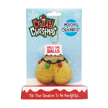 Crooked Christmas Ornament - Deck The Balls novelty gift, front view on white background