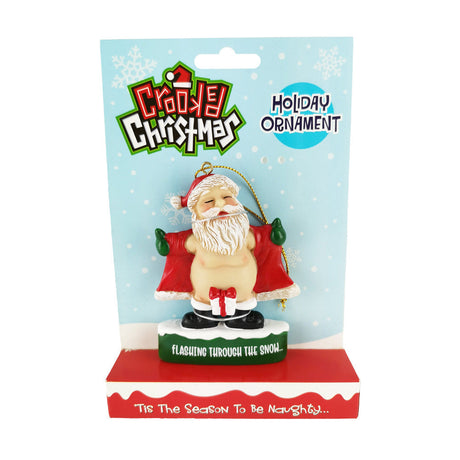 Crooked Christmas Ornament featuring a whimsical Santa, polyresin, 4" tall, packaged front view