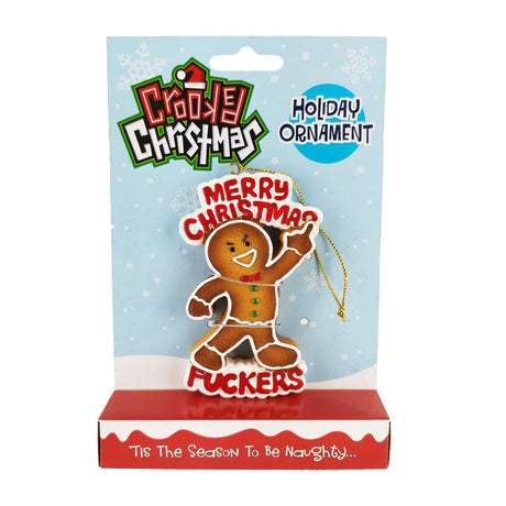 Crooked Christmas Ornament Gingerbread Man in packaging, fun & novelty design, 4" polyresin