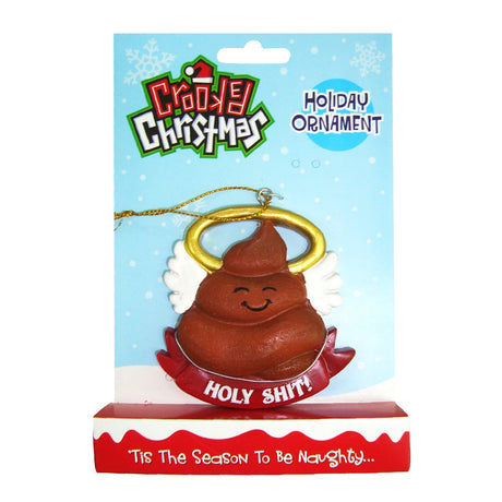 Crooked Christmas Ornament - "Holy Shit" Novelty - Front View on Packaging