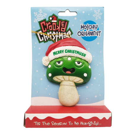 Crooked Christmas Ornament - Merry Christmush, a novelty polyresin mushroom in Santa hat