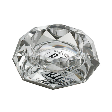REBEL INITIATE GLASSWORKS Clear Crystal Ashtray - Top View on White Background