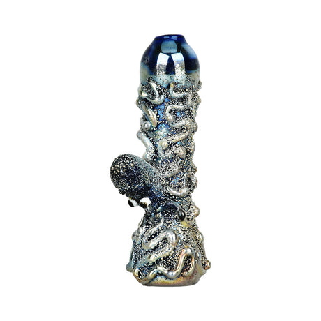 Curious Kraken 3.5" Metallic Electroplated Glass Chillum - Clear with Intricate Design