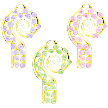 Assorted colors Curled Octopus Tentacle Glass Chillum Pipes on white background