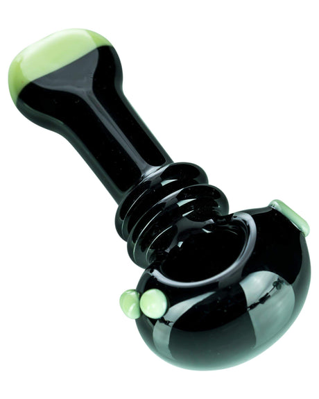 Valiant Distribution Customizable Maria Spoon Pipe in Black/Green, 4" Compact Glass, Side View