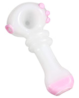 Valiant Distribution Customizable Maria Spoon Pipe in Pink and White - Thick Glass, 4" Length