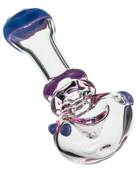 Customizable Maria Spoon Pipe in Pink/Purple, Heavy Wall Glass, Side View, For Dry Herbs