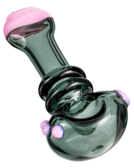 Customizable Maria Spoon Pipe by Valiant Distribution in Teal/Pink, Heavy Wall Glass, Side View