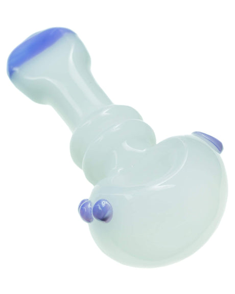 Valiant Distribution Customizable Maria Spoon Pipe in White with Purple Accents, 4" Portable Glass