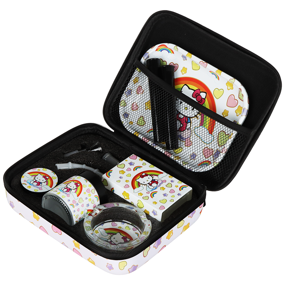 Cute Kitty Juicebox Glass Water Pipe Smoker's Travel Kit | Rainbow Kitty | 7" | 14mm F