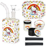 Cute Kitty Juicebox Glass Water Pipe Smoker's Travel Kit | Rainbow Kitty | 7" | 14mm F