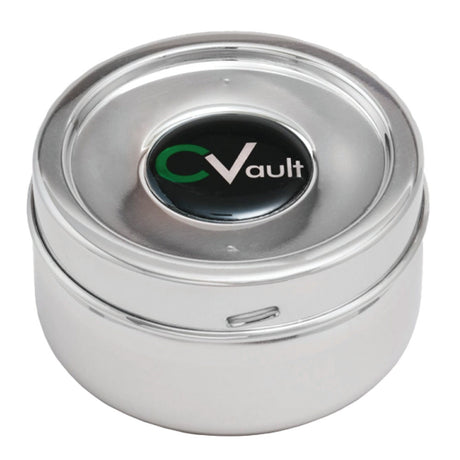 CVault Stainless Steel Storage Container - Twist top with humidity control for dry herbs, front view