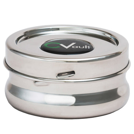 CVault Stainless Steel Storage Container - Extra Small, Front View, Humidity Controlled Seal