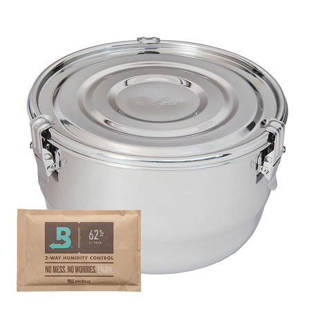 CVault Steel Storage Container for Dry Herbs with Humidity Control Pack, Front View