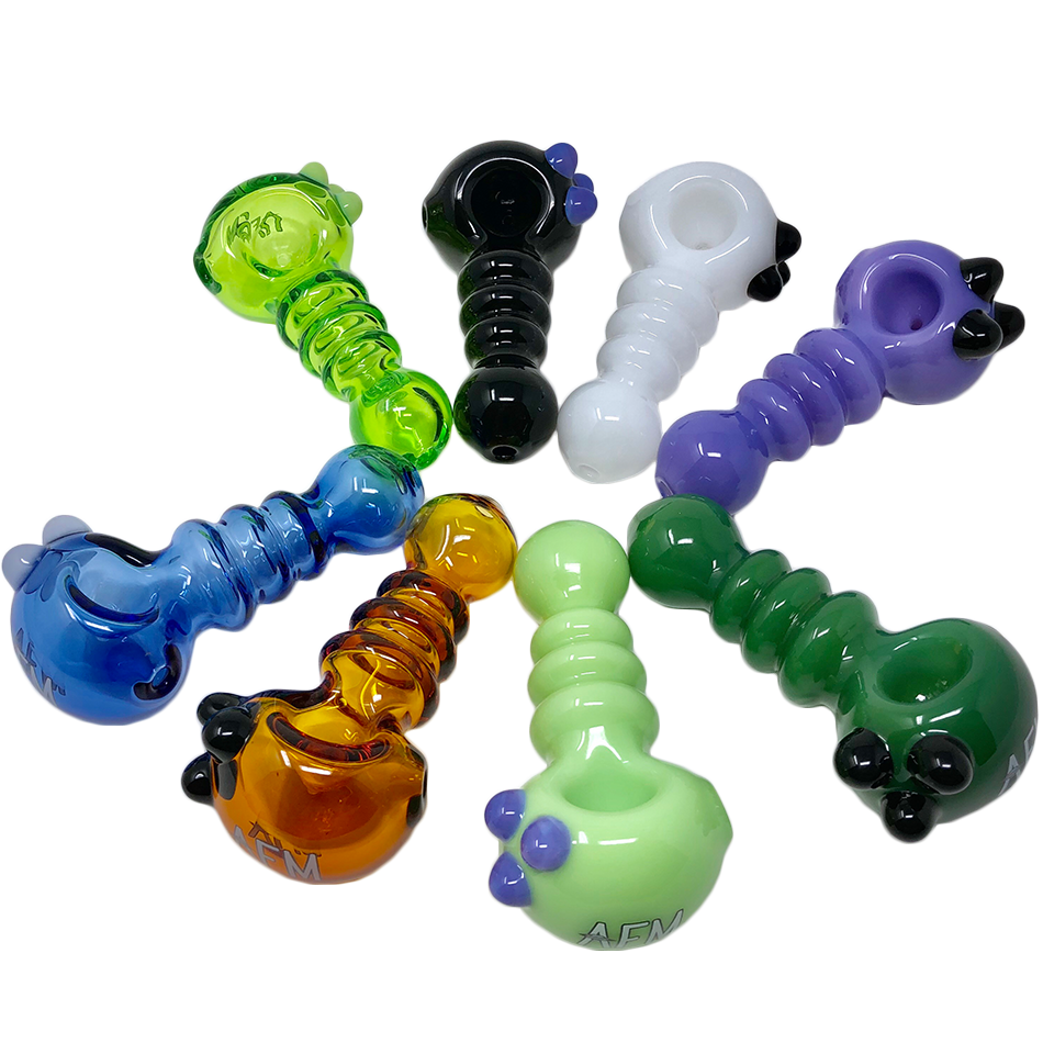 Assorted 4" AFM Three Point Color Hand Pipes in various colors displayed in a circular arrangement