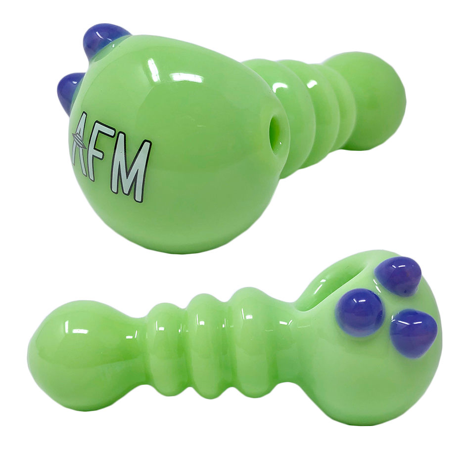 AFM 4" Three Point Color Hand Pipe in Green with Blue Accents, Top View