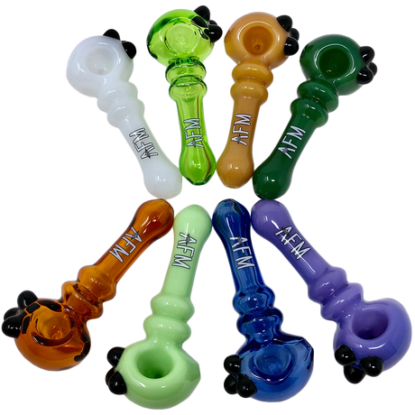 AFM Double Halo Glass Pipes in various colors displayed in a circle, top view