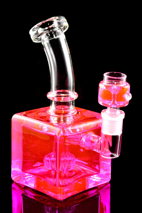 Glass Cube Bong “Chill Box” – Fluid-Filled – Showerhead Perc – 7.5″