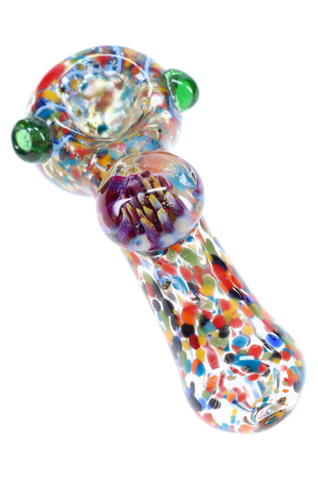 Thick Confetti Frit Color-Changing Glass Spoon Pipe “Flora Pop” – 5″ – Assorted Colors