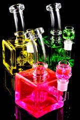 Glass Cube Bong “Chill Box” – Fluid-Filled – Showerhead Perc – 7.5″