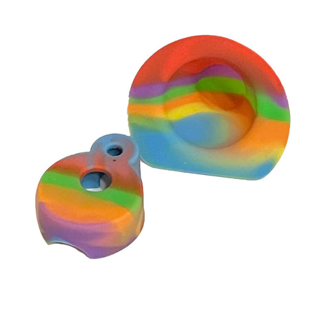 Dab Rite Silicone Insert in vibrant rainbow colors, top view on white background, perfect for dab rig customization