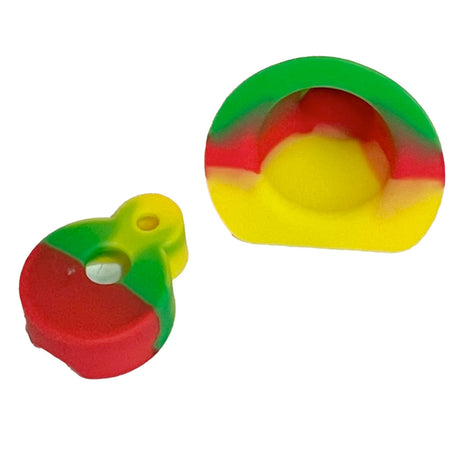 Dab Rite Silicone Insert in Rasta colors, top view on white background, durable and heat-resistant
