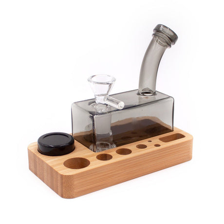Dab Slab Mini Water Pipe Tray by The Stash Shack with organized storage, angled side view