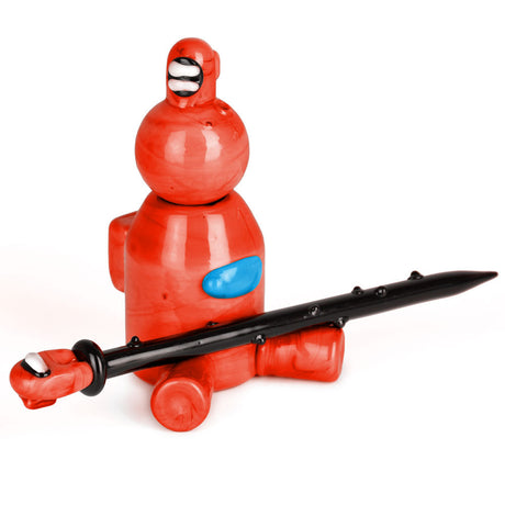 Assorted color borosilicate glass dabbing set with dabber, carb cap, and stand on white background