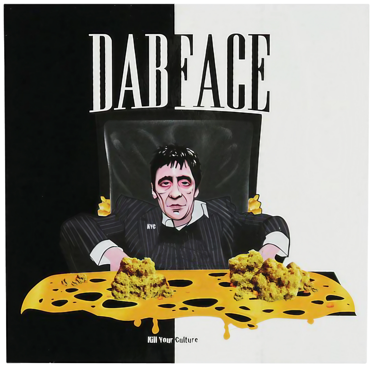 Dabface Vinyl Sticker featuring caricature over honey-like substance, size 4.5" x 4.5", front view