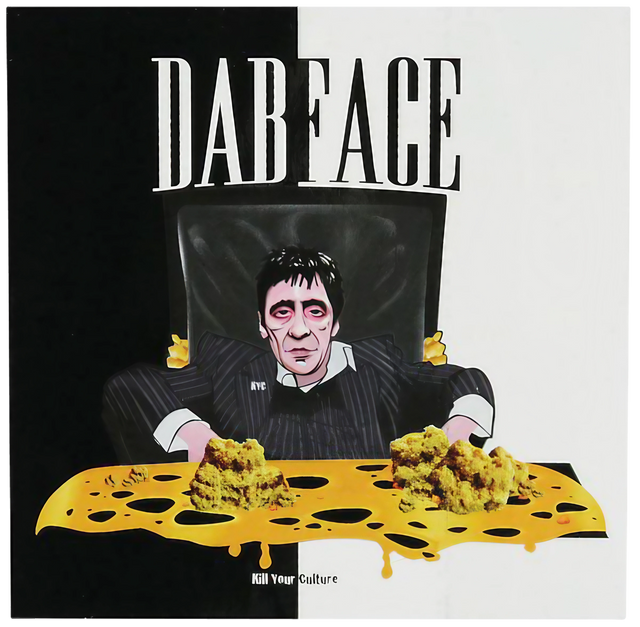 Dabface Vinyl Sticker featuring caricature over honey-like substance, size 4.5" x 4.5", front view