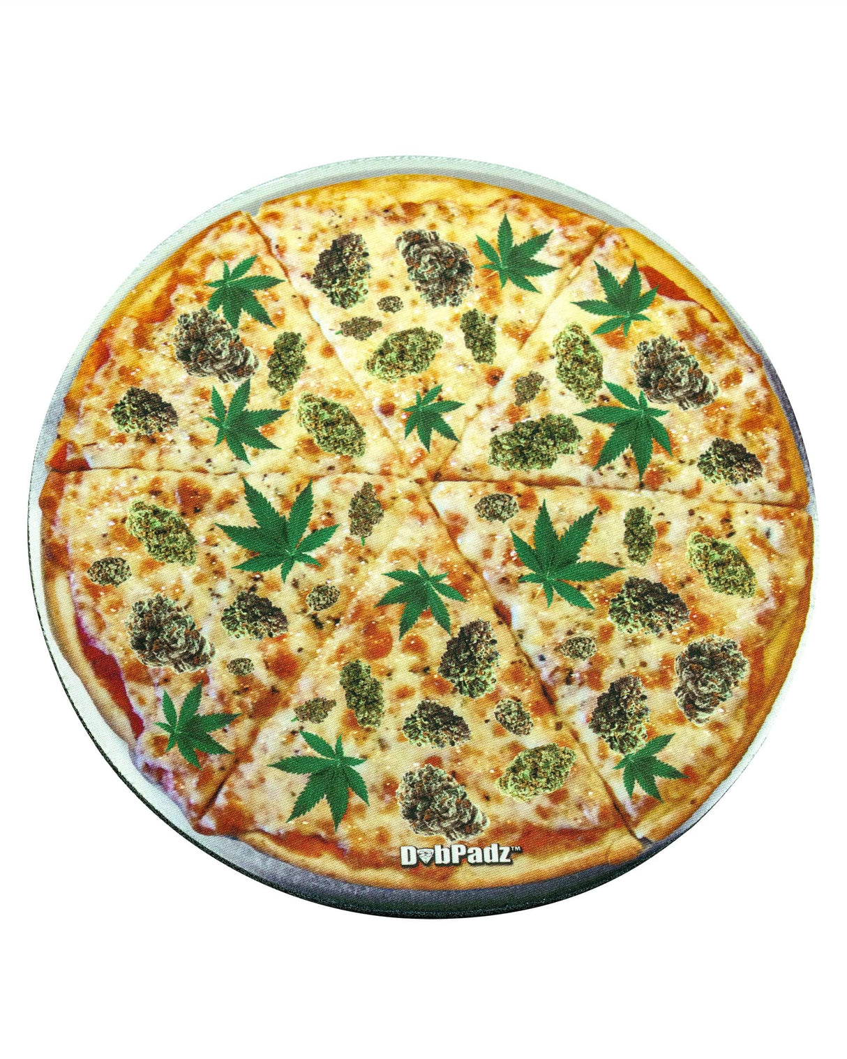 DabPadz 8" Rubber Dropmat with Pizza and Cannabis Leaf Design - Top View