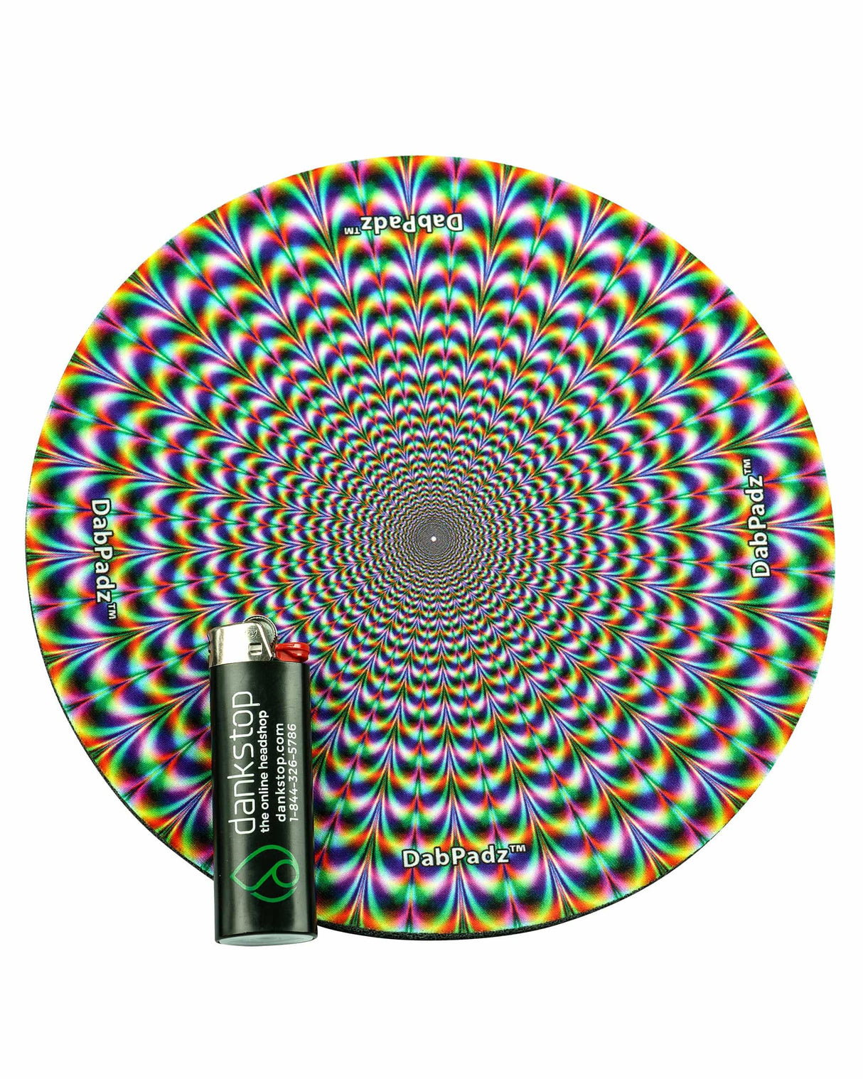 DabPadz 8" Rubber Dropmat with Psychedelic Pattern - Top View with Branded Lighter