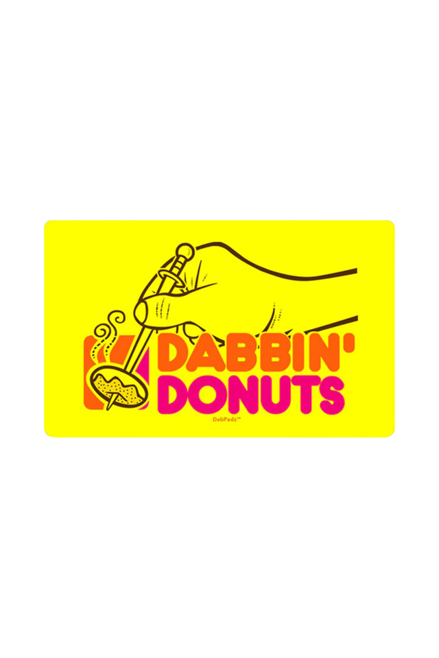 DabPadz 'Dabbin Doughnuts' Large Dab Mat, 10" x 16" rubber pad, vibrant yellow with graphic design